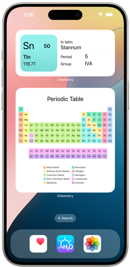 Chemistry iOS application widgets. Remember periodic chemical table elements easily
