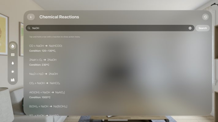 Chemical reactions search designed for Apple Vision Pro. NaOH.